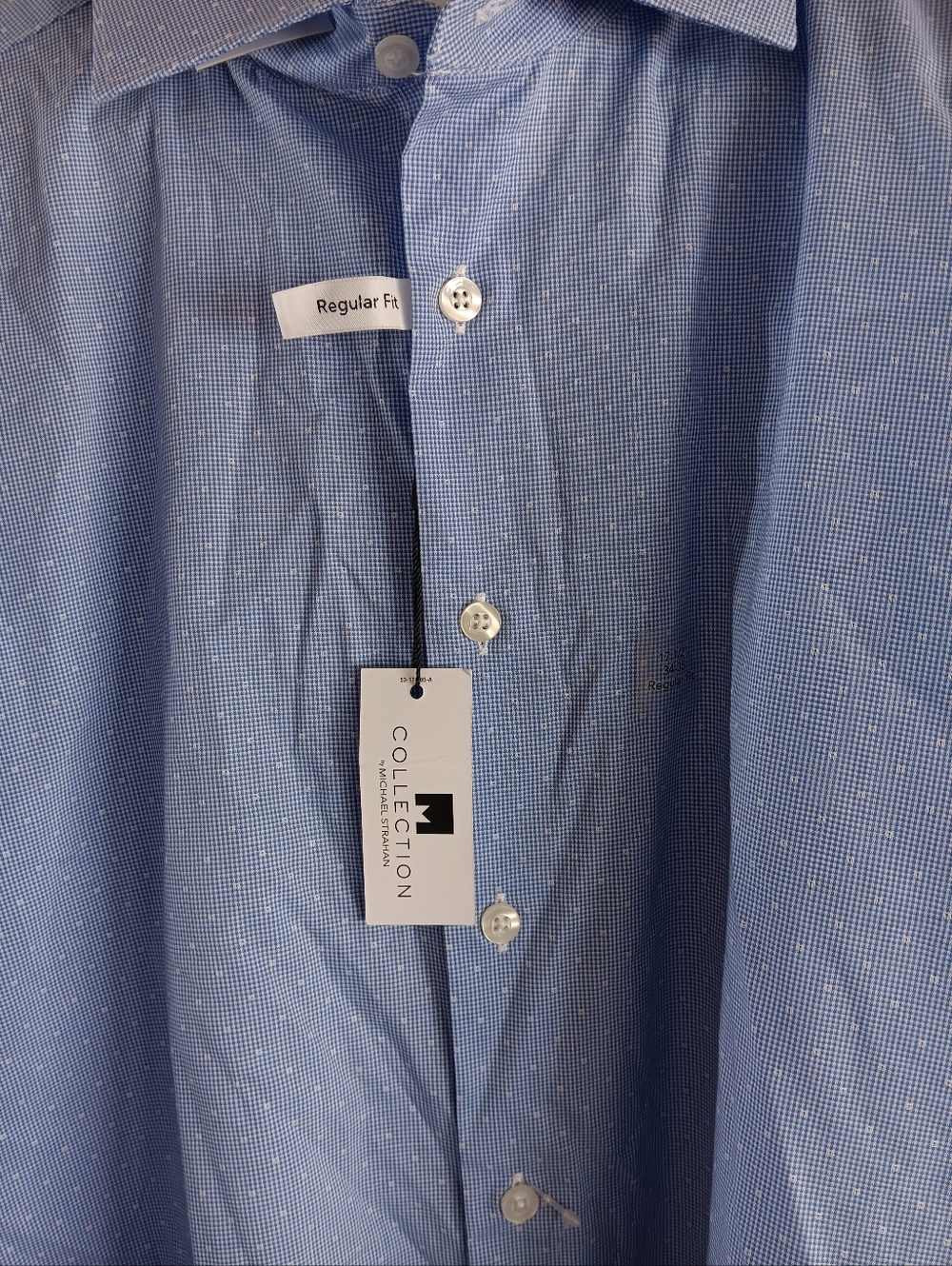 Men's Light Blue Microcheck Dress Shirt - Collection Tag